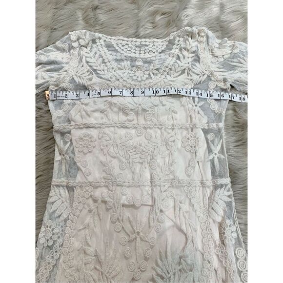 Express Women's Party Boho Dress Ivory Lace Overlay Fit & Flare Slip Size S - Picture 6 of 9